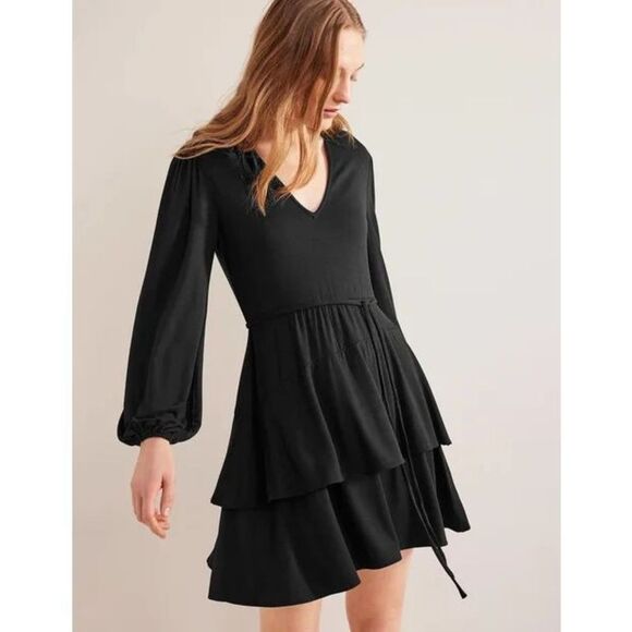 Boden nwt long sleeve black Tiered Mini Jersey Dress size 2 - Picture 2 of 12